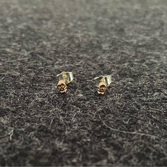 SOLD Bing Bang NYC rose gold tiny skull stud earrings - Picture 3 of 4